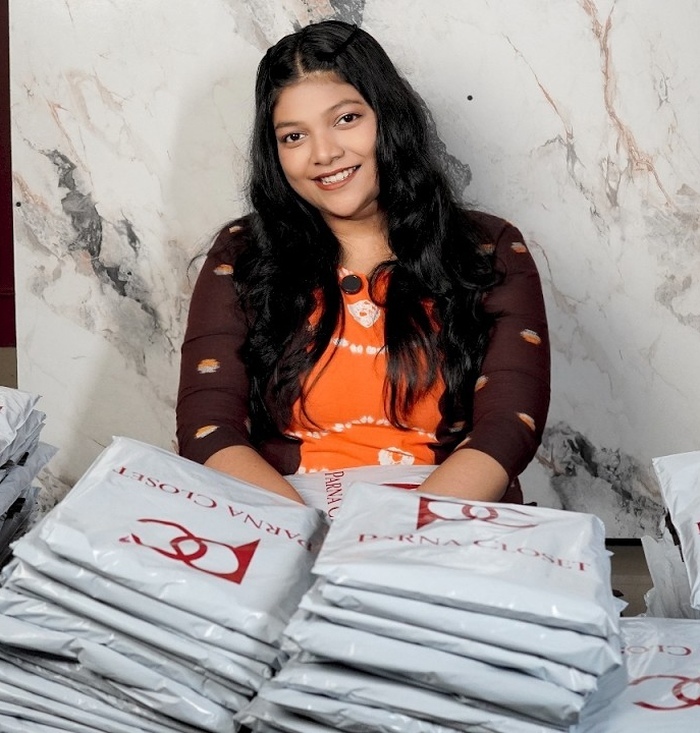 Risha Vaidya with authentic Parna Closet courier packages